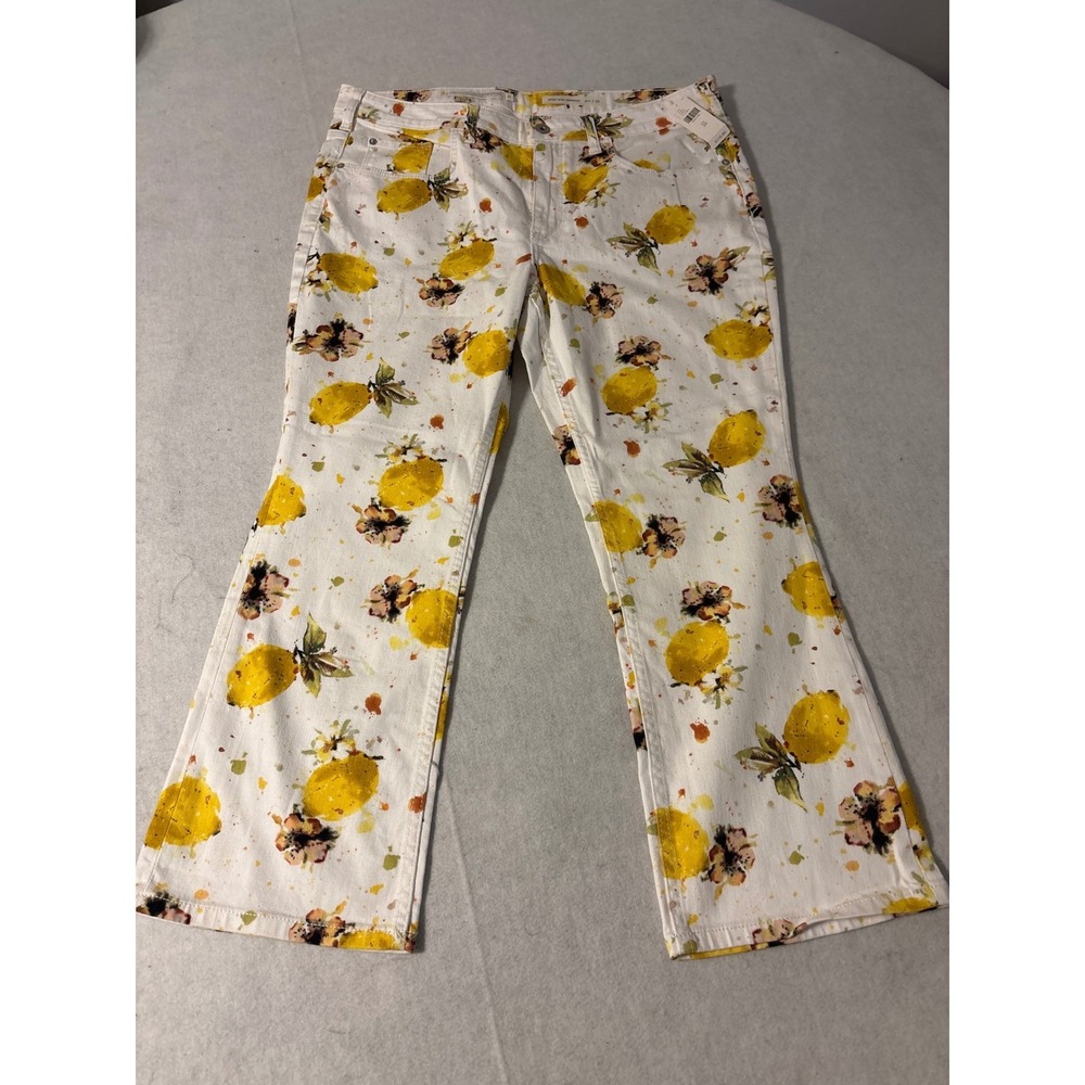 Pilcro Anthropologie Lemon Print High Rise Bootcut Jeans Womens 33 White NEW - Picture 13 of 16